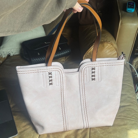 Montana West Handbags - Montana West Women’s Light Pink Tote Bag with Contrast Brown Leather Handles